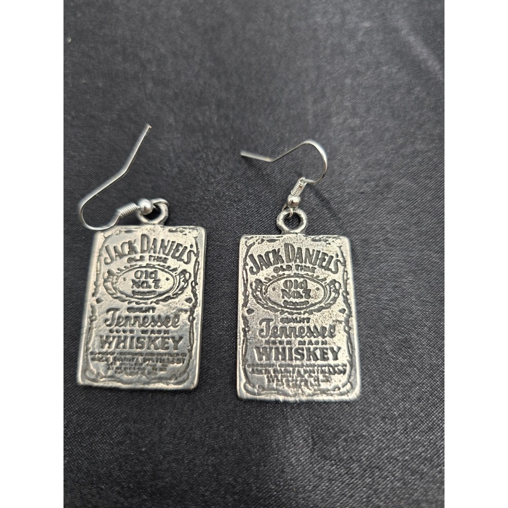 Jack Daniels Earrings Women OS Silver Whiskey Label Good Novelty Drop Jewelry